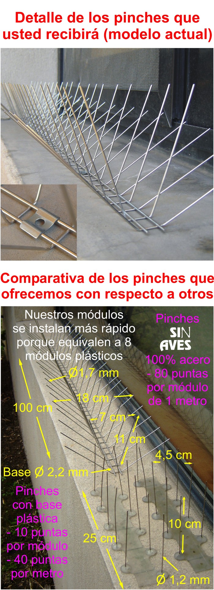 Pinches de acero anti aves grupo botix